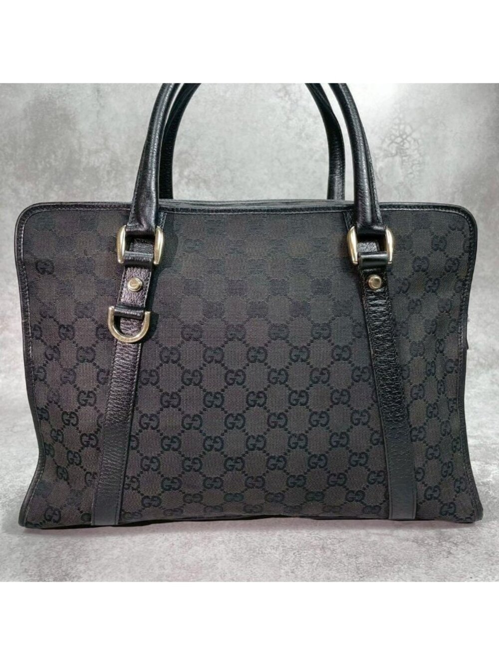 Gucci GG Tote Black Leather Logo Canvas - Picture 2 of 10